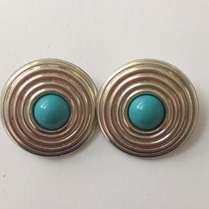 Vintage Sterling Silver Turquoise Clip Earrings